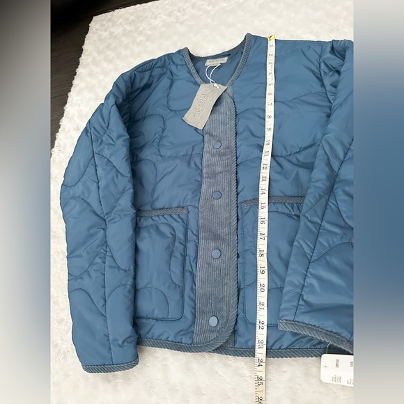 NWT- BERNIE BERNARDO Quilted Corduroy Trim Recycled Fabric Riviera Blue Jacket - Picture 13 of 13